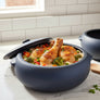 Berro Preto Round Lidded Roaster, black matte clay lidded pot