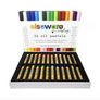 A boxed set of 24 Elseware Unplug oil pastels displayed open, with the white branded card visible behind the pastels and the crayons arranged in a black tray inside a white box on a white background.