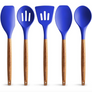 Silicone Utensils Set with Wooden Handles - 5 Pc