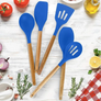 Silicone Utensils Set with Wooden Handles - 5 Pc