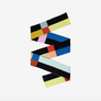 A colorful geometric striped fabric ribbon or scarf, styled in a zigzag pattern on a clean white background.