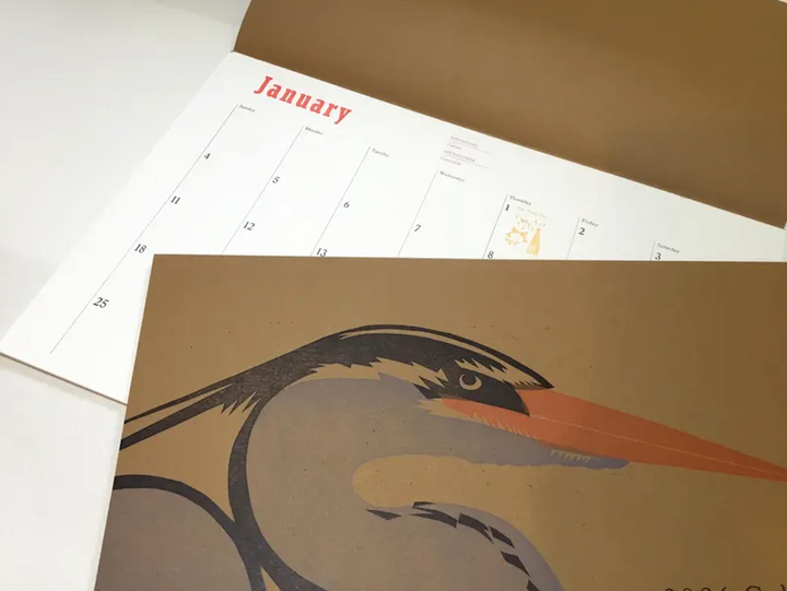 Hand Printed Calendar with linocut illustrations