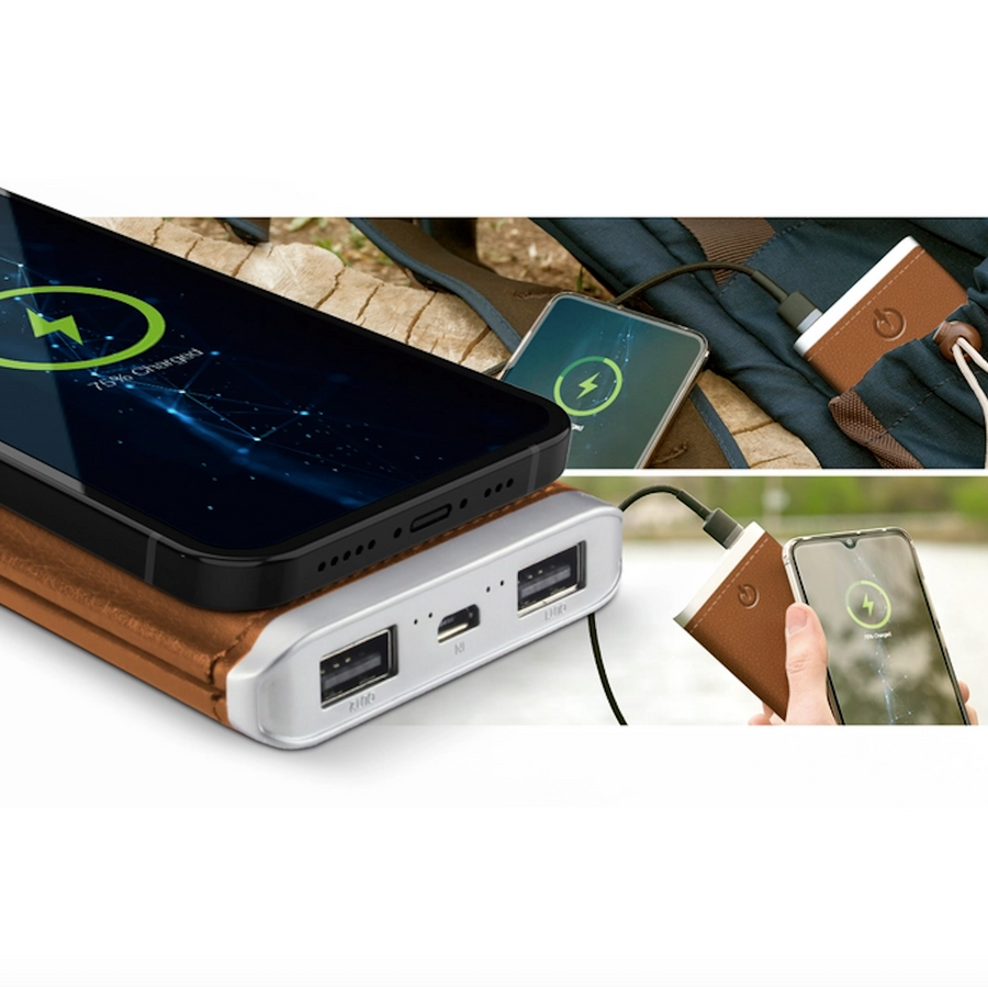 Leather 5K Wireless Charging Power Bank