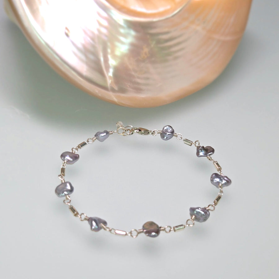 Barrel of Laughs Bracelet - Silver Crinkle Pearls