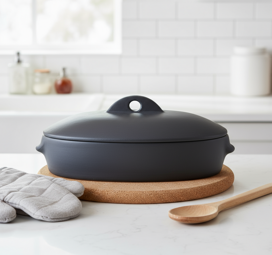 Barro Preto Oval Lidded Roaster