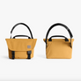 Front and back views of camel Classic Messenger Bag with black handles and straps, shown on a clean white background.