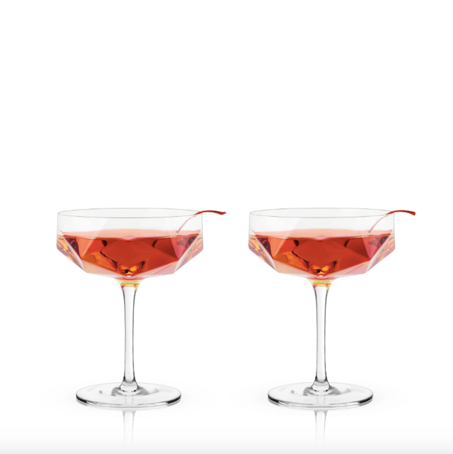 Faceted Crystal Coupe Glasses - Set of 2