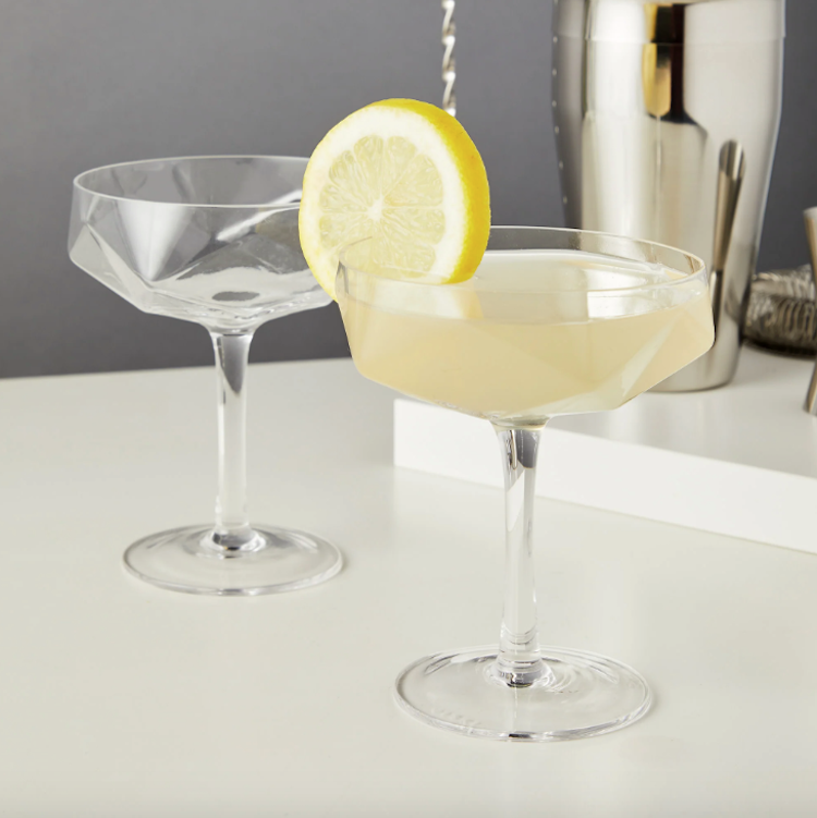 Faceted Crystal Coupe Glasses - Set of 2