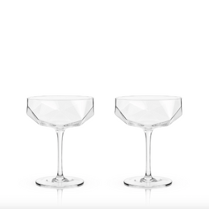 Faceted Crystal Coupe Glasses - Set of 2