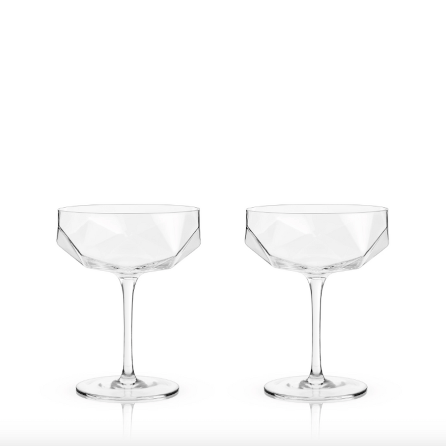 Faceted Crystal Coupe Glasses - Set of 2