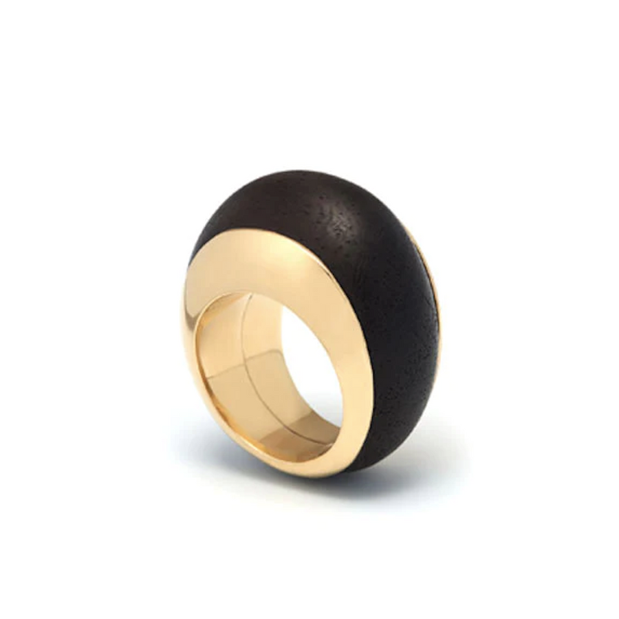 Gold Plated Silver Lined Black Wood Ring
