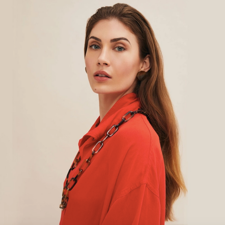 Rectangle Link Buffalo Horn Necklace
