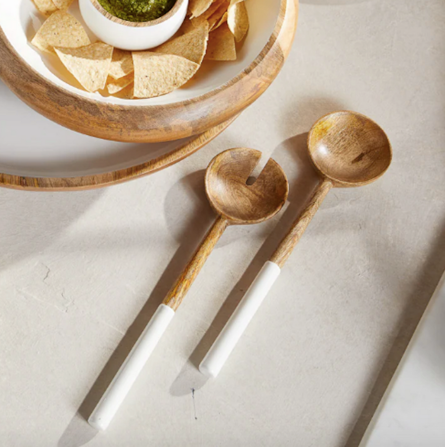Mango Wood & Enamel Curvo Serving Set