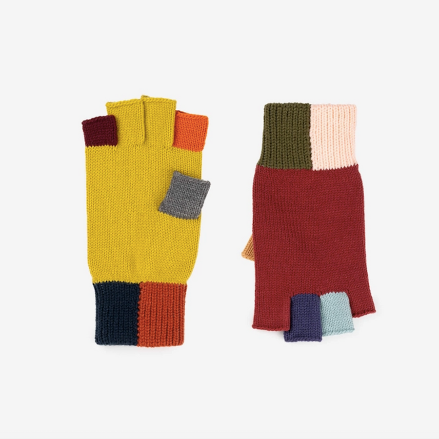 Mismatch Fingerless Gloves, Dessert pattern, colorful knit gloves