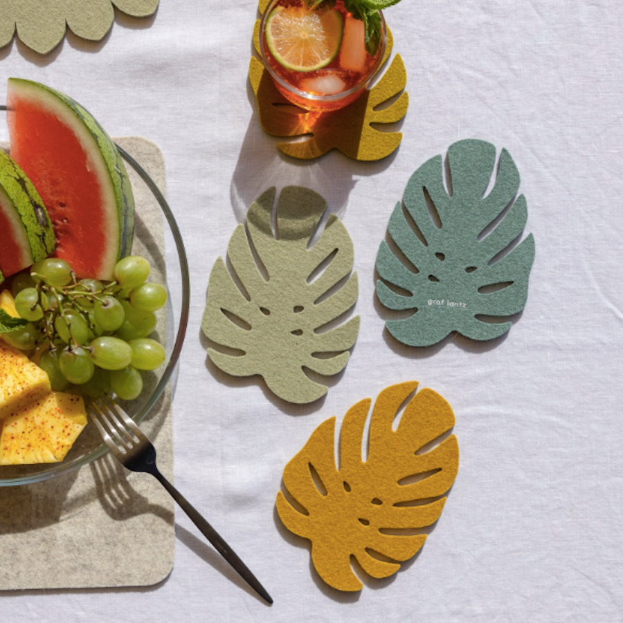 Monstera Leaf Felt Coasters - 4 Pack