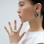 model looking to the side wearing Oval Horn Cocktail Ring