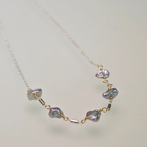 Rocky Mountain High Necklace - Silver Crinkle Pearls