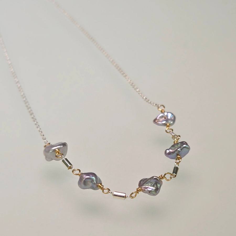 Rocky Mountain High Necklace - Silver Crinkle Pearls