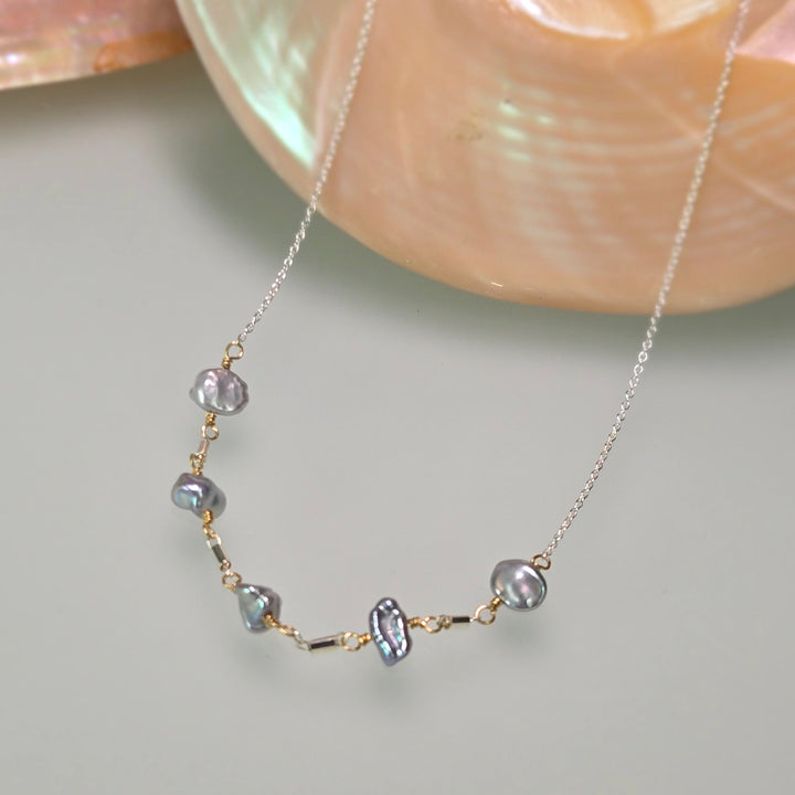 Rocky Mountain High Necklace - Silver Crinkle Pearls