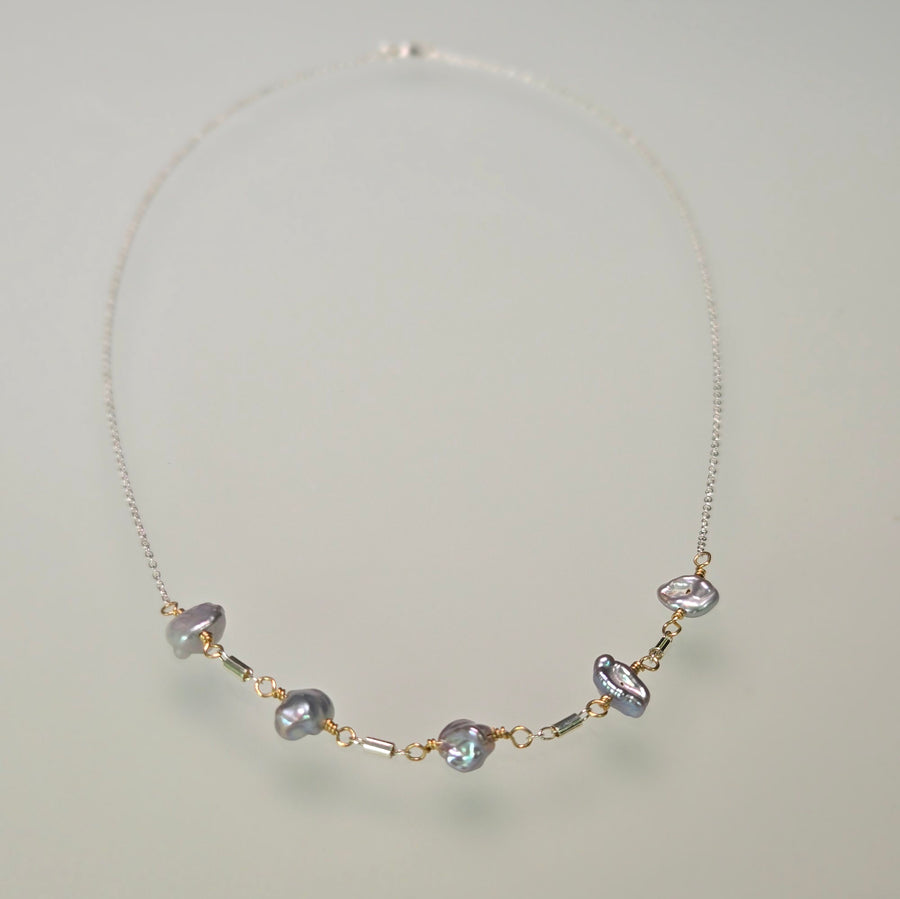 Rocky Mountain High Necklace - Silver Crinkle Pearls