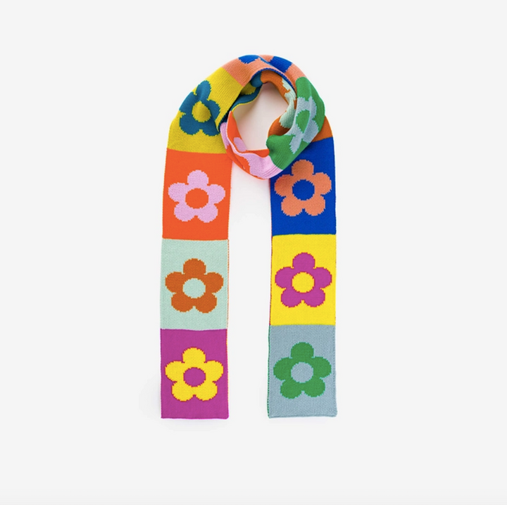 Skinny Knit Scarf, floral color-block