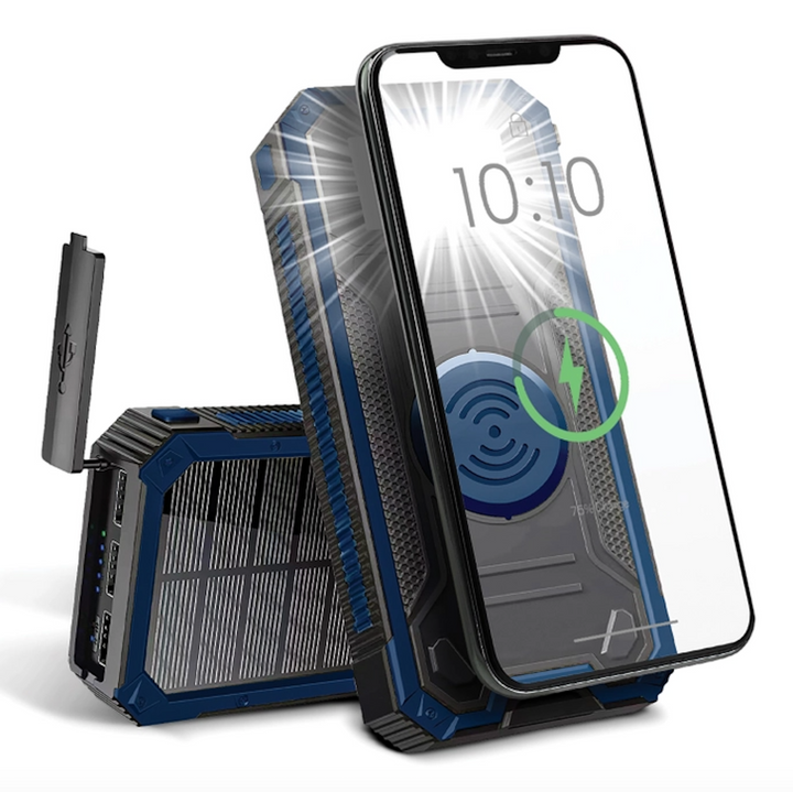 Solar Wireless Charging Power Bank with Flashlight