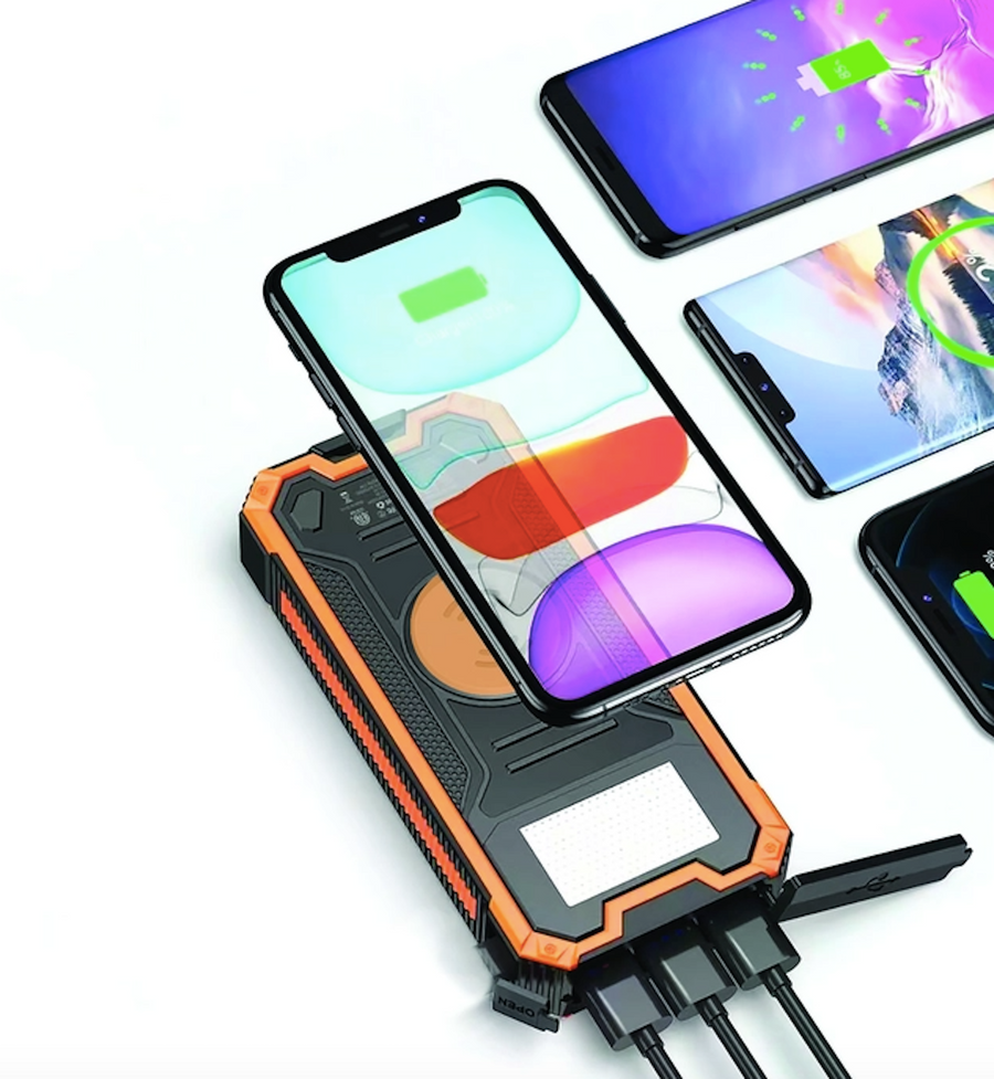 Solar Wireless Charging Power Bank with Flashlight