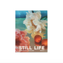 Cover image of boxed notecards titled 'STILL LIFE' featuring a floral still life photo with white and pink flowers, green leaves, and two orange peaches against a blue-green background. The text at the bottom reads 'STILL LIFE' and '30 NOTECARDS & ENVELOPES' with 'DOAN LV' below.