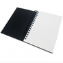 A black and white spiral-bound watercolor paper notebook shown open on a clean white background.