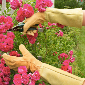 Men's All Leather Gauntlet Gardening Gloves
