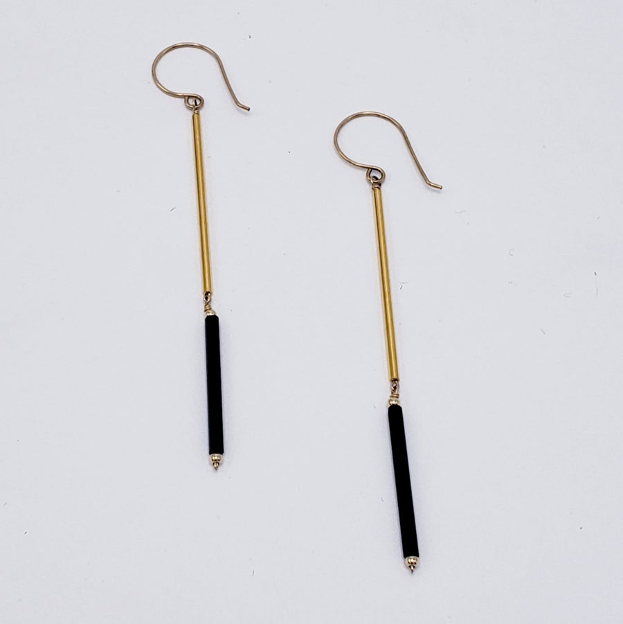 Gold & Black Glass Bead Earrings