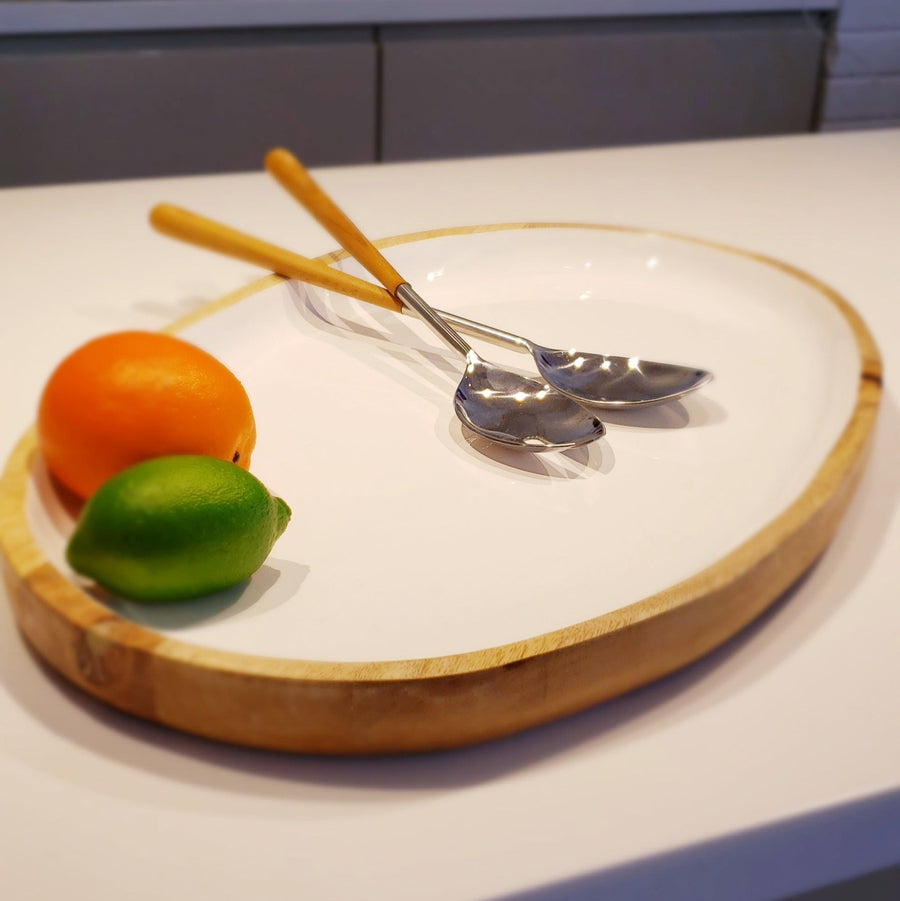 Mango Wood & Enamel Oval Platter