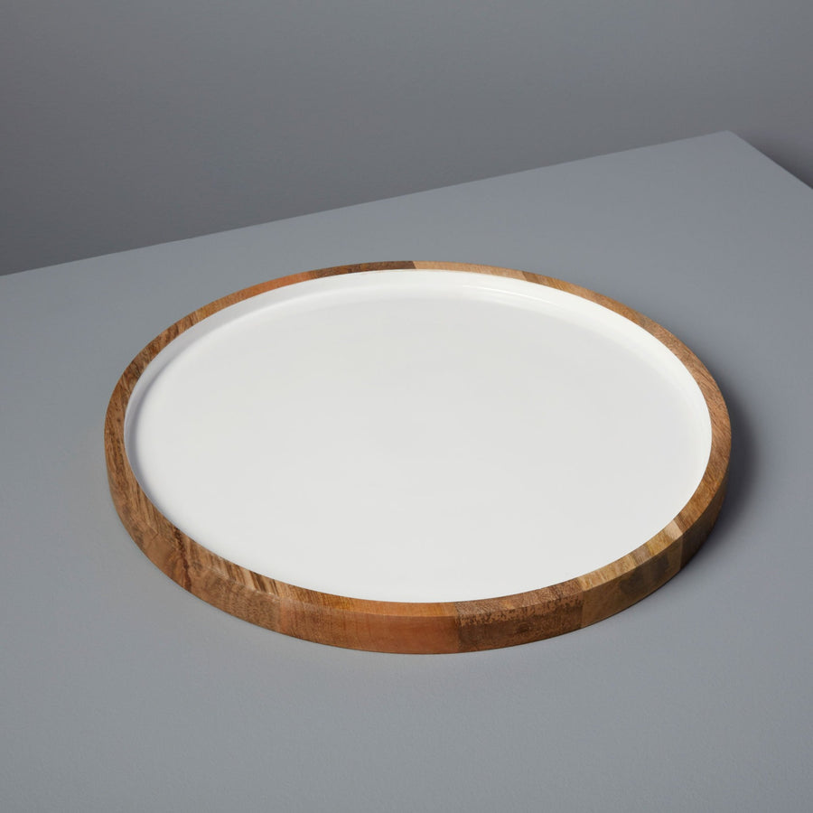 Mango Wood & Enamel Round Serving Platter